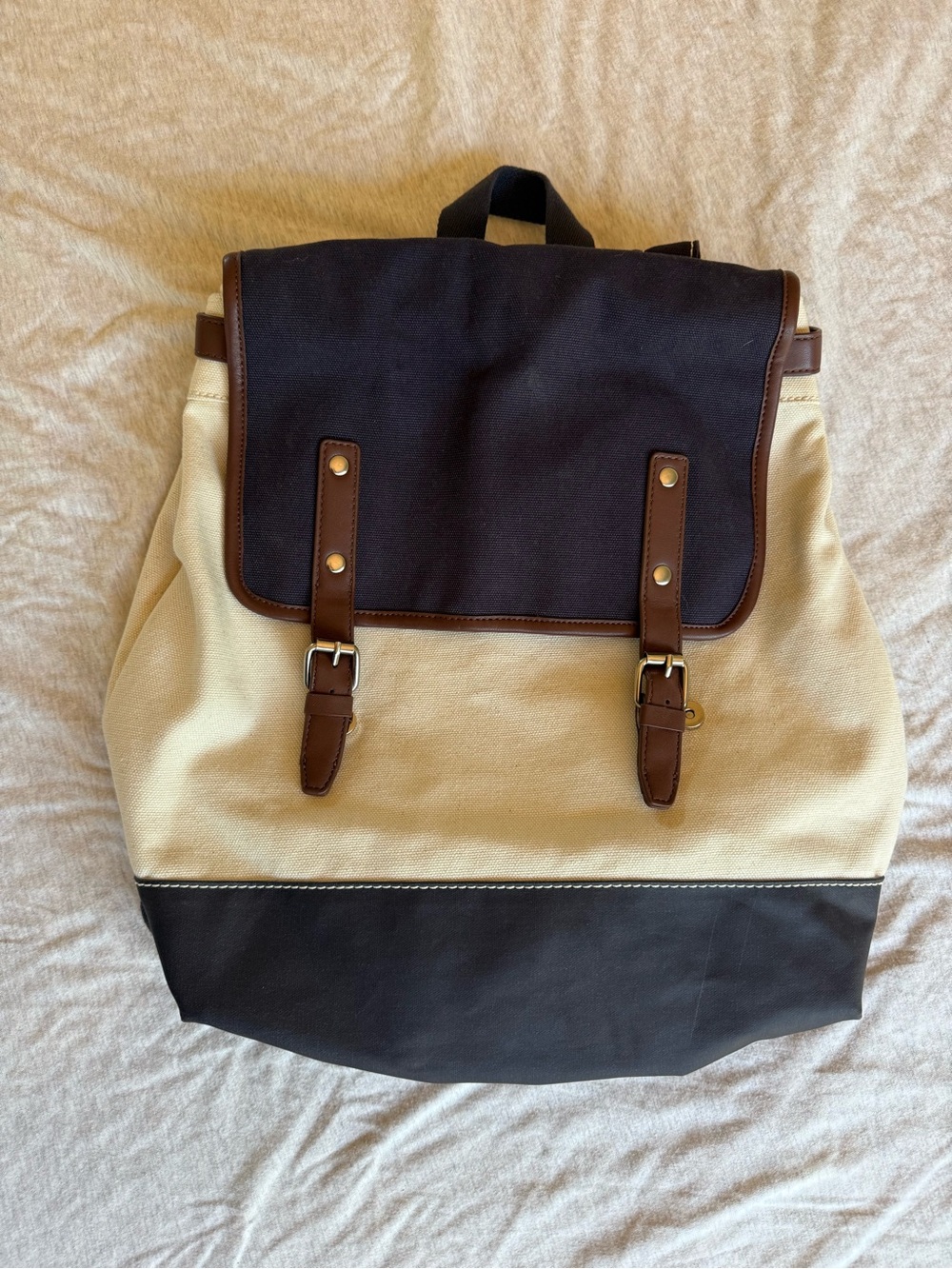 Lands End Canvas Backpack - Navy, Cream & Brown